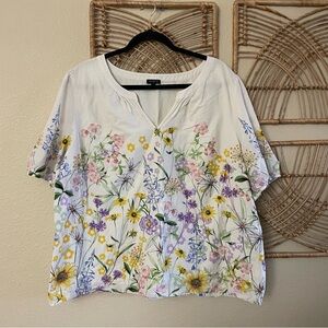 Talbots Floral Popover Top Blouse Spectacular Floral‎ Cottagecore Sz 2X B34